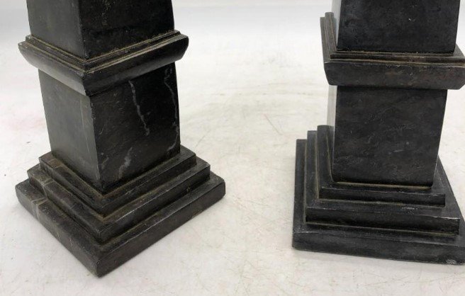 Pair Of Black Marble Obelisks - 19th - 20th Century-photo-2