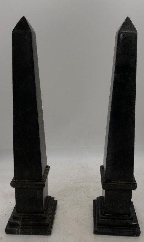 Pair Of Black Marble Obelisks - 19th - 20th Century