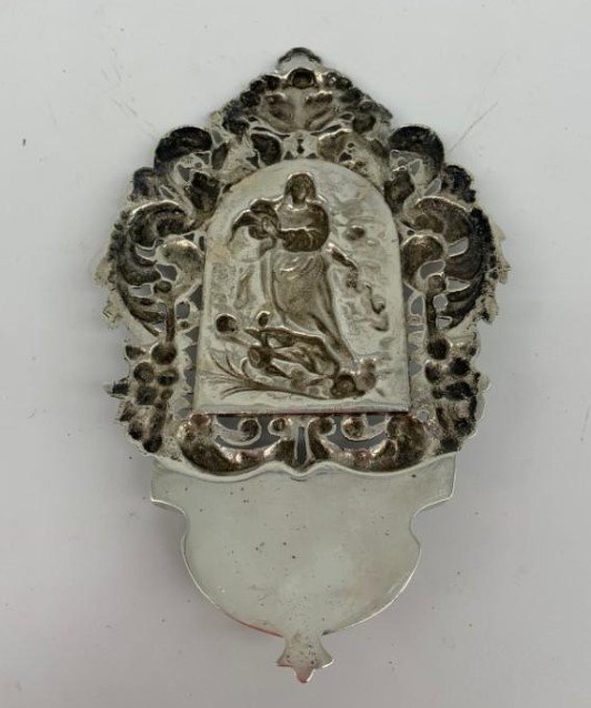 Silver Bedside Holy Water Font - Spain, Early 20th Century-photo-4