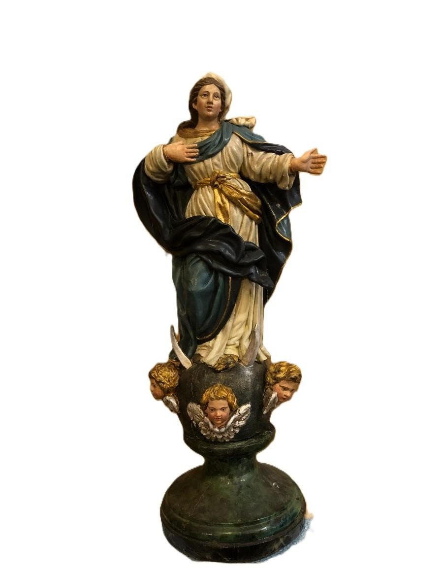 Immaculate Conception Carved In Polychrome Wood - Spanish School, 17th - 18th Century