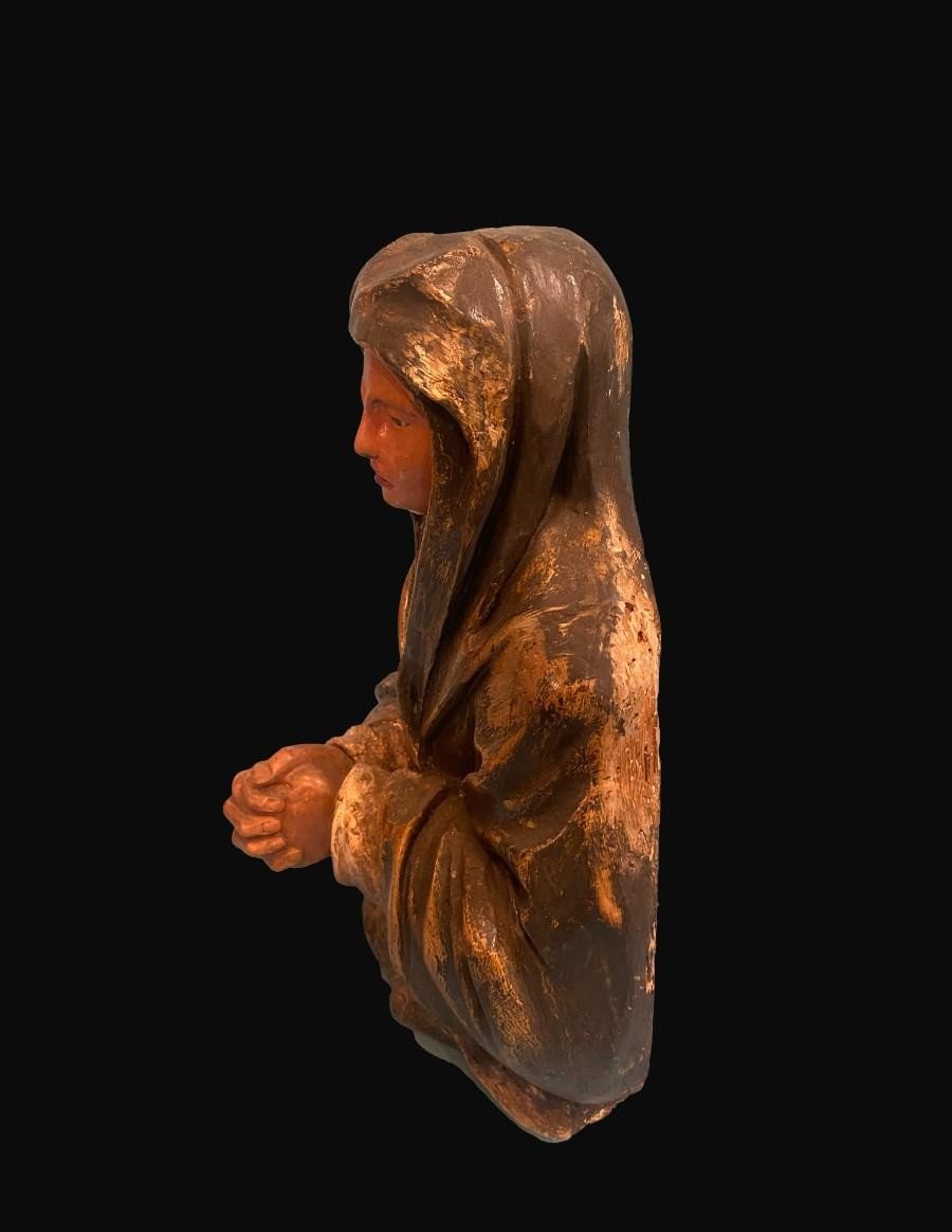 Mater Dolorosa Sculpté En Bois Polychrome - École Andalouse,  XVIIème-photo-2