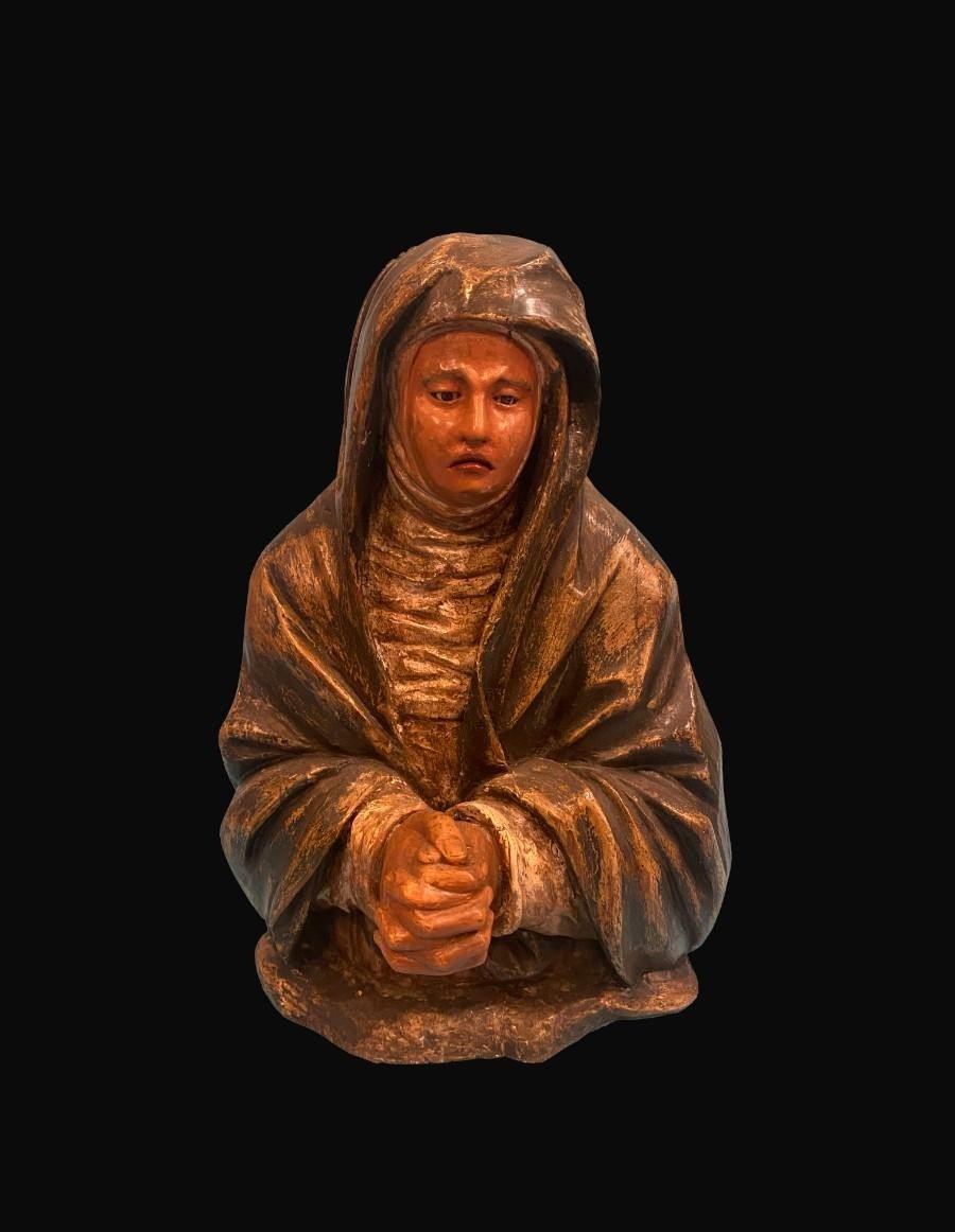 Mater Dolorosa Sculpté En Bois Polychrome - École Andalouse,  XVIIème