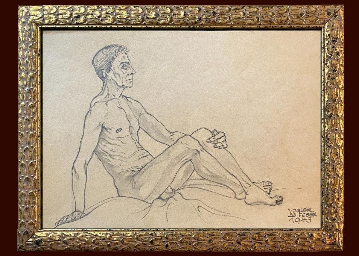 Modernist Drawing, Male Nude - France, 20th Century