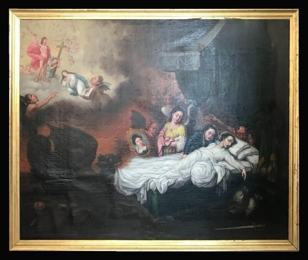 Theological Scene Of The Dying Man In A Golden Cane – France, 18th Century