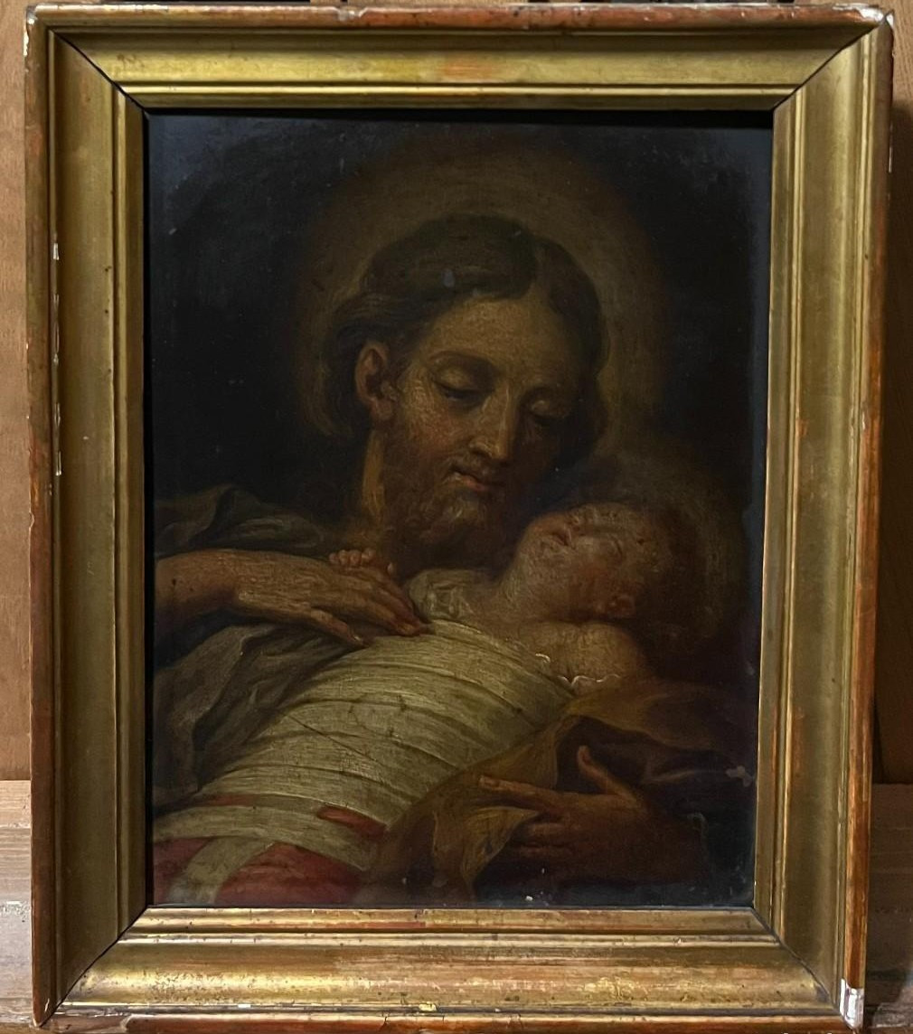 Copper Of San José With The Child, Work Of Serafina Carlota - Sevillian School, 17th Century