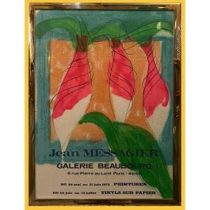 Très Intéressant Affiche d'Exposition Jean Messagier à La Galerie Beaubourg De Paris - 1975
