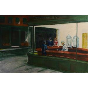 école Espagnole (1980s) - Une énorme Copie Des Nighthawks Par Edward Hopper