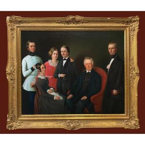 école Autrichienne (xixème) - Magnifique Portrait De Famille Biedermeier