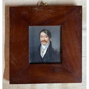 French School (c. 1840) - Beautiful Miniature Gentleman With Mustache