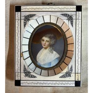 French School (late 19th Century) - Beautiful Miniature With Bone Frame