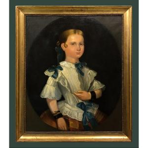 French School (xix) - Portrait Of Young Girl In Dress With Bow Ties