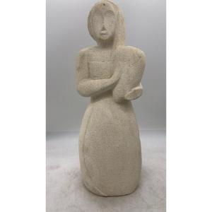 Goddess With Offering In Reconstituted Limestone - France, 1960s