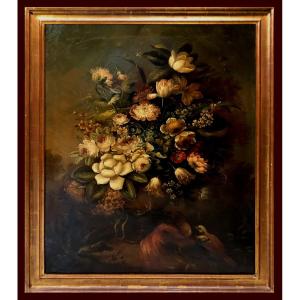 European School (xix-xx) - Magnificent Flower Bouquet With Birds