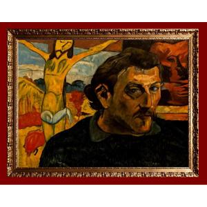 école Française Moderne (d'après Gauguin) - Autoportrait Avec Le Christe Jaune