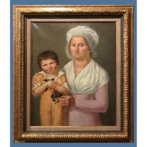 école Empire (c. 1800) - Double Portrait De Mère Et Fils