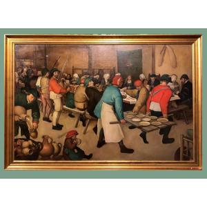 école Européene (1950s) - Grande Scène De Banquet d'Après Brueghel 