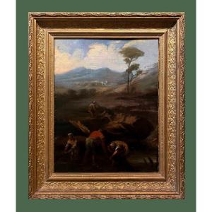 Italian School (18th-19th Century) - Landscape With Fishermen, In The Style Of Giuseppe Zaïs