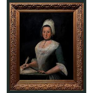 Parisian School (c. 1750) - Portrait Of Mrs. Françoise Savoye