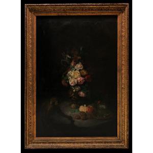 Antwerp School (17th-18th Centuries) - Flower Bouquet With Monkey 