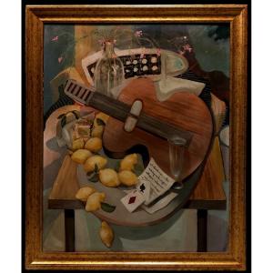 école Espagnole (1980s) - Nature Morte à la Guitare  