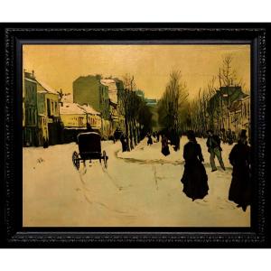 école Française (xx) - La Neige Au Boulevard De Clichy, 1876 (d'après Norbert Goeneutte)