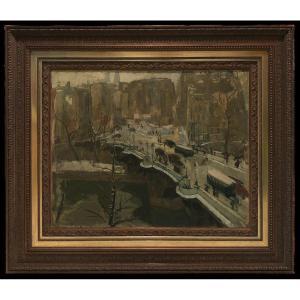 	 école De Paris (1920s) - Paris: Le Pont-neuf Sous La Neige