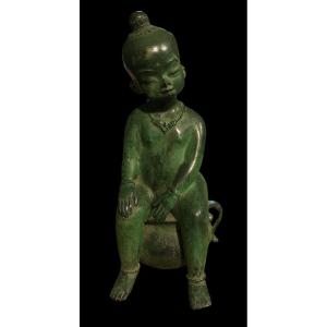 Petit Japonais En Bronze Vert - C. 1930