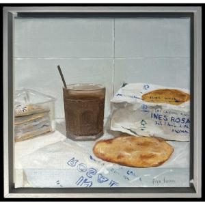 Pepe Baena Nieto (1979) - Still Life With Glass Of Colacao And Cakes