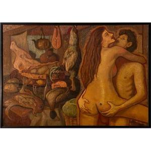 Large Format Erotic Scene Signed By Juan Pinela - Spain, XXI