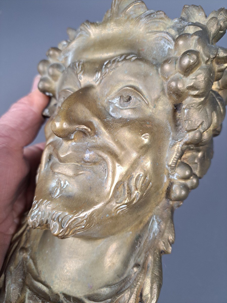 Head Of Bacchus In Natural Bronze.-photo-2