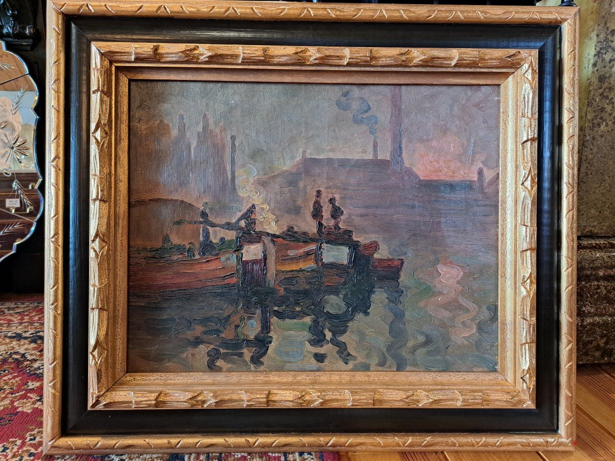 "les Quais" Impressionist School, Late 19th Century.-photo-2