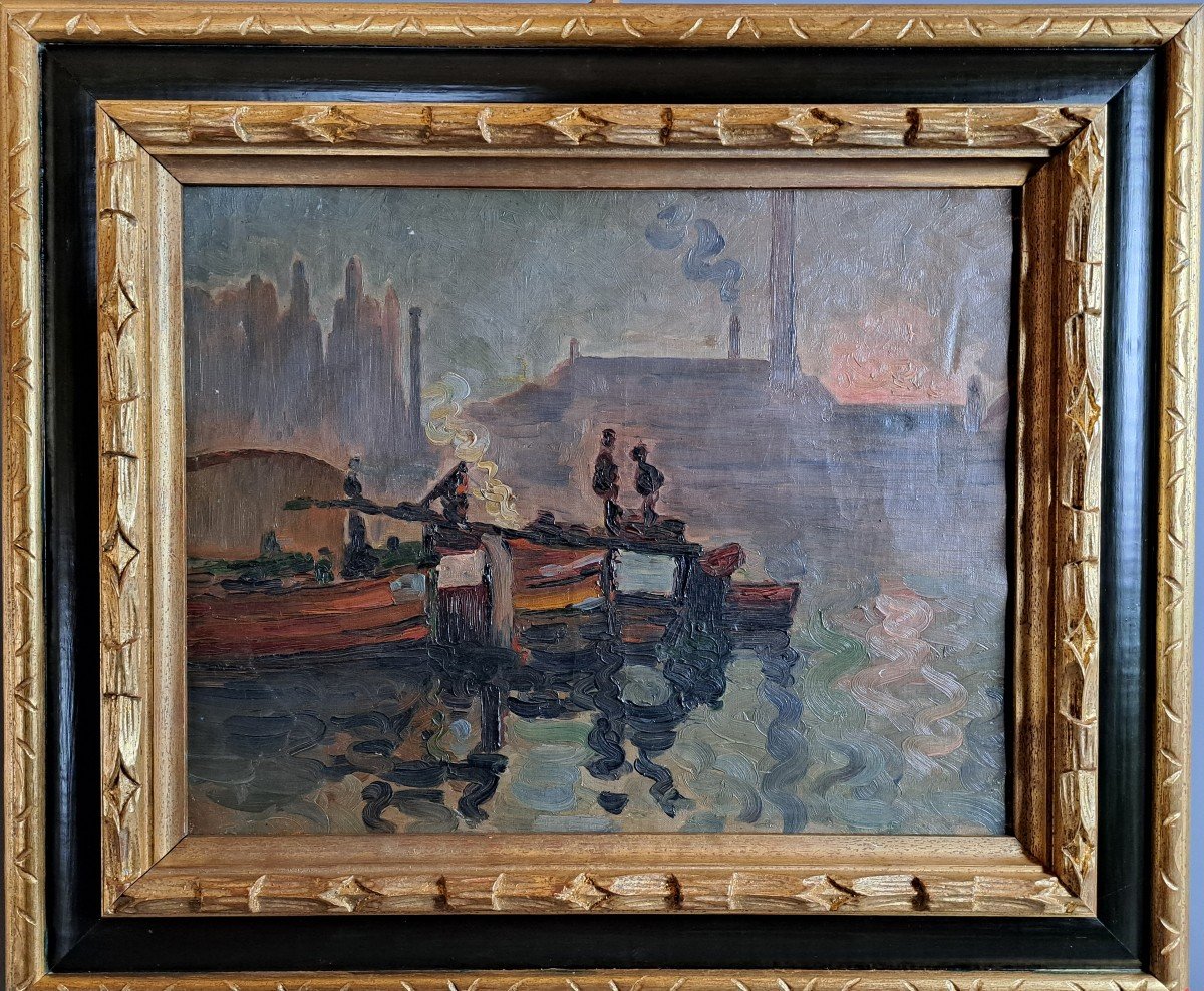 "les Quais" Impressionist School, Late 19th Century.