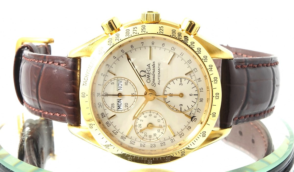 Omega Chronograph Speedmaster Reduced Day Date Yellow Gold 39 Mm