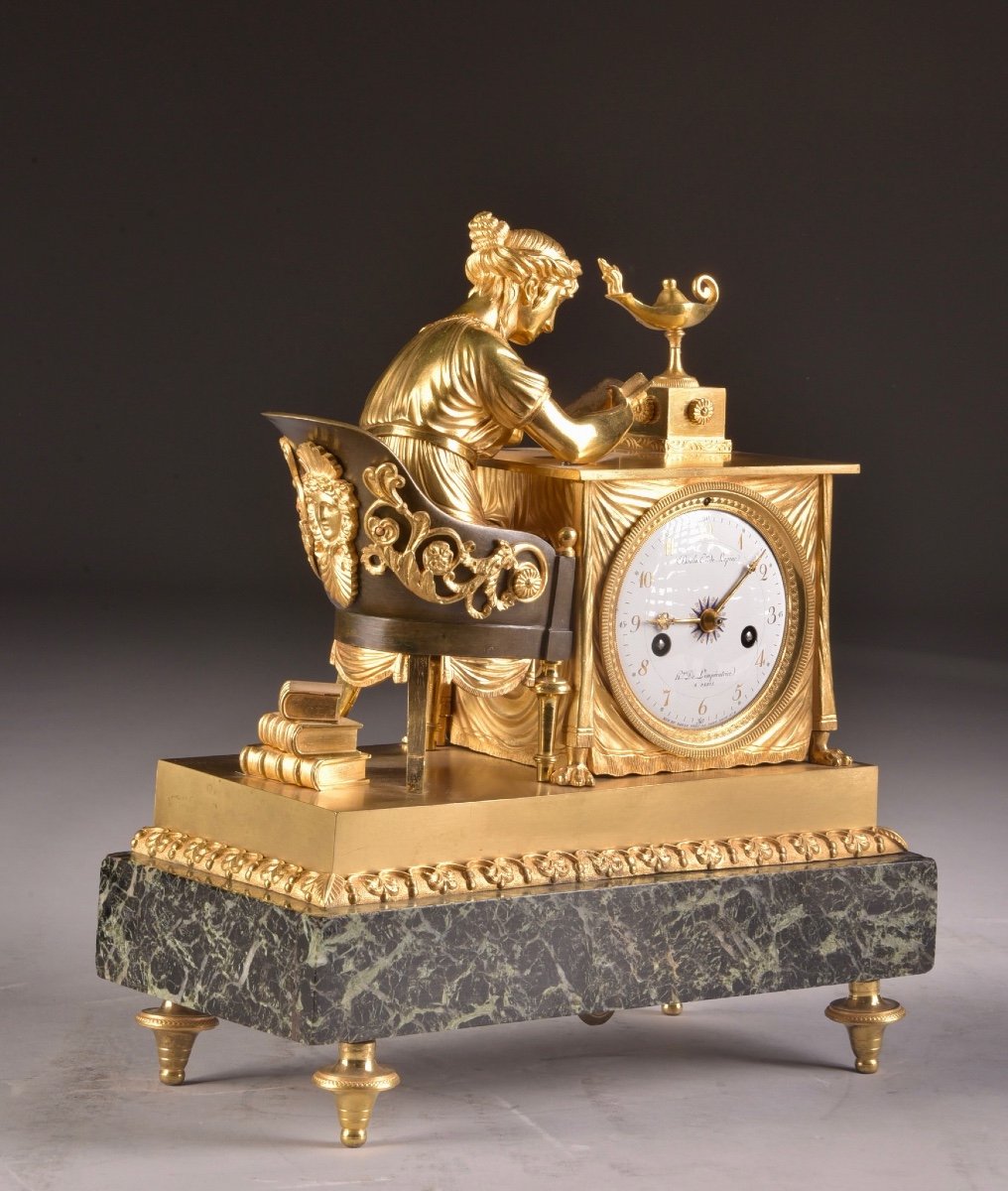 La Lectura, A French Empire Mantel Clock In Patinated And Gilt Bronze, Ca. 1800-photo-3