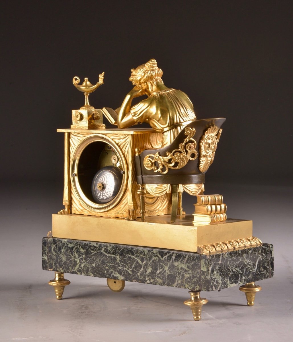 La Lectura, A French Empire Mantel Clock In Patinated And Gilt Bronze, Ca. 1800-photo-1