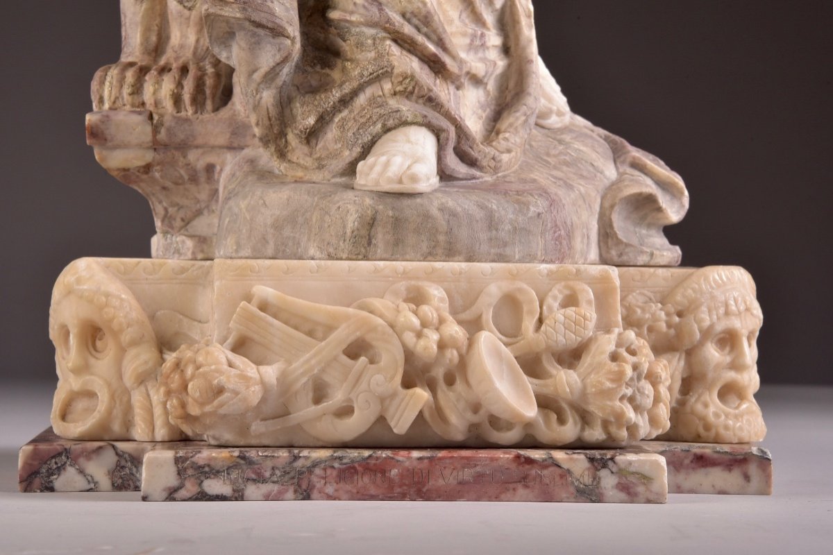 Large Rare Carrara And Colored Marble And Alabaster, Professor Aristide Petrilli (1868-1930)-photo-5