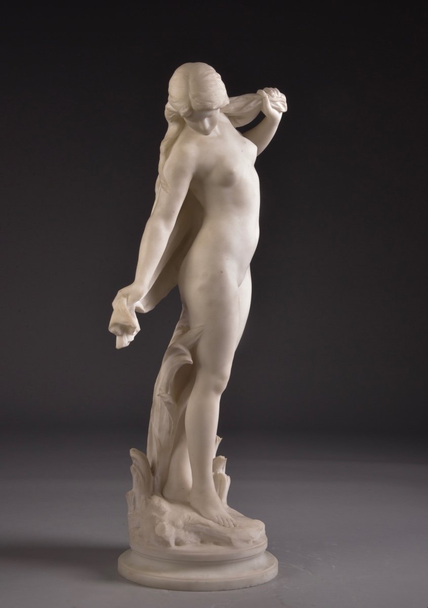 Mathurin Moreau (1822-1912), Large Carrara Marble Nude Sculpture-photo-3