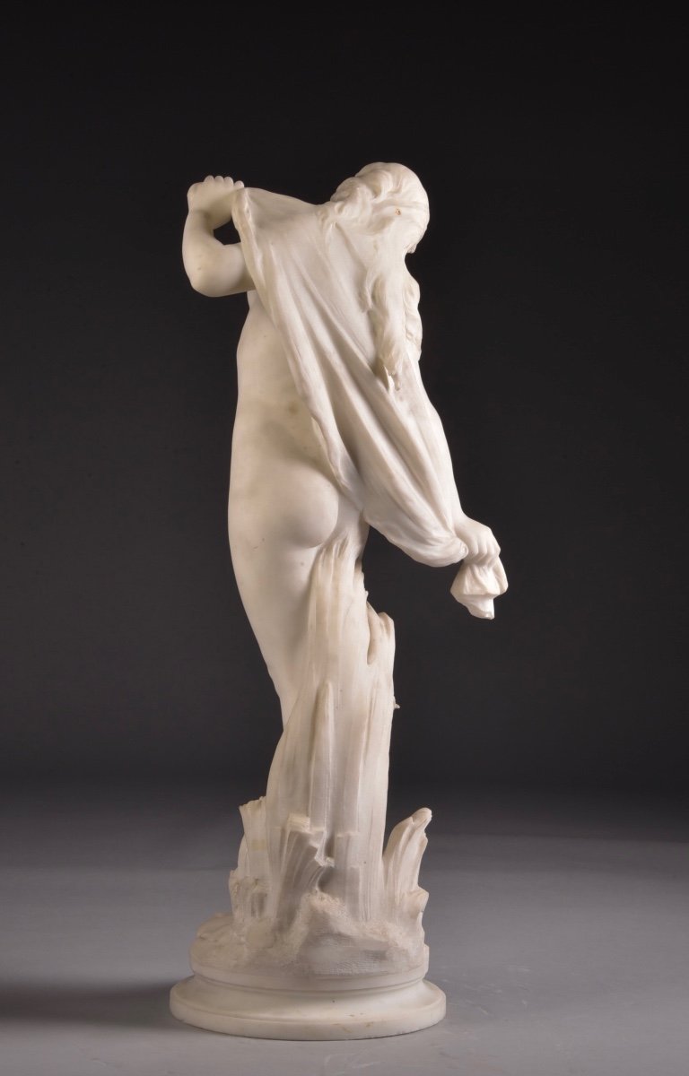 Mathurin Moreau (1822-1912), Large Carrara Marble Nude Sculpture-photo-4