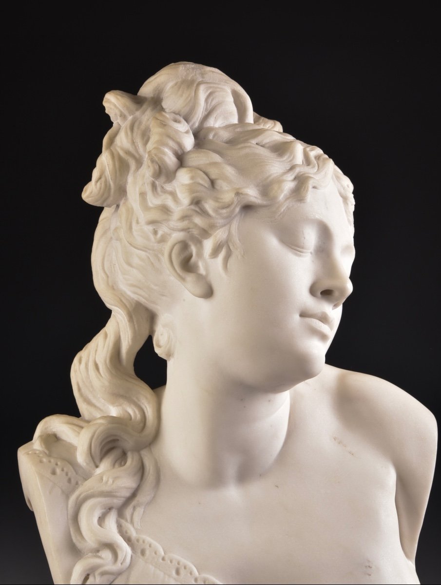 Bust Of A Woman In Carrara Marble, France, 19th Century, After A. Carrier Belleuse, 1970s-photo-2