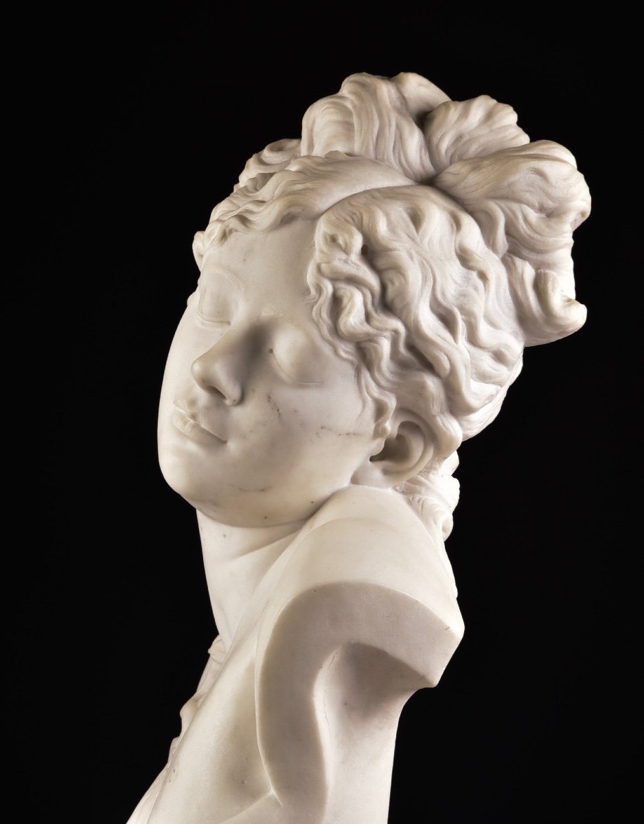 Bust Of A Woman In Carrara Marble, France, 19th Century, After A. Carrier Belleuse, 1970s-photo-3