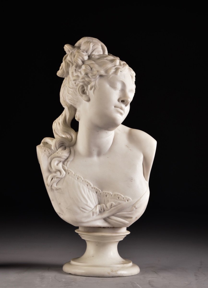 Bust Of A Woman In Carrara Marble, France, 19th Century, After A. Carrier Belleuse, 1970s-photo-4