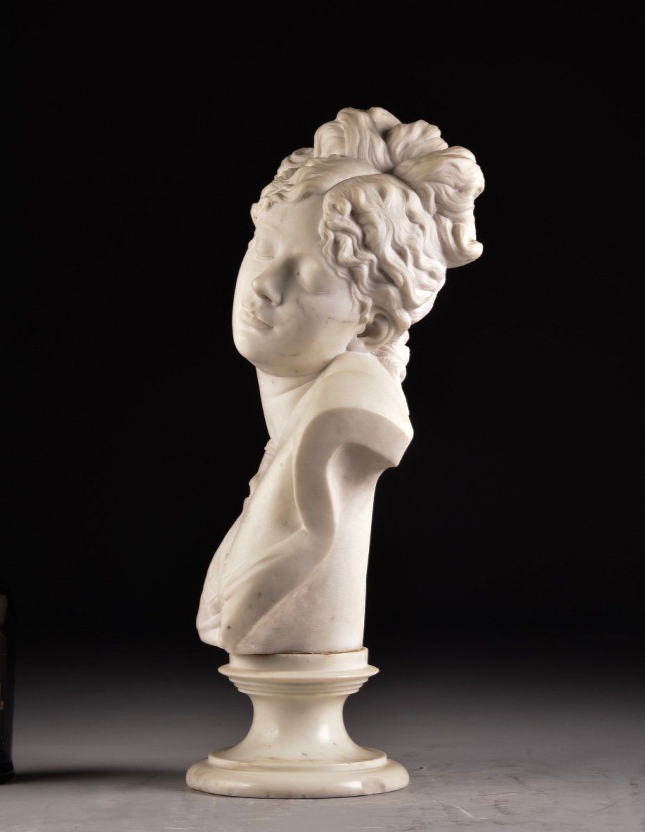 Bust Of A Woman In Carrara Marble, France, 19th Century, After A. Carrier Belleuse, 1970s-photo-2