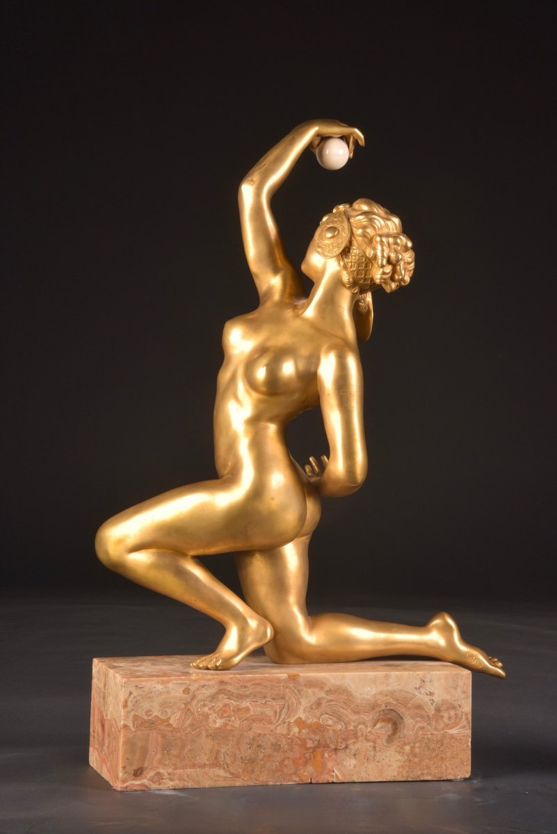 Affortunato Gory (1895-1925) Gilt Bronze Sculpture “naked Balloon Dancer”