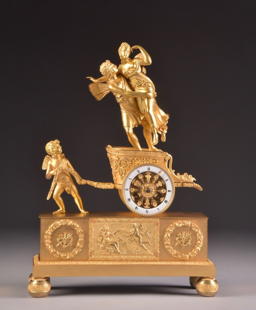 A Rare French Empire Period “chariot Clock“, Ca. 1805-1810