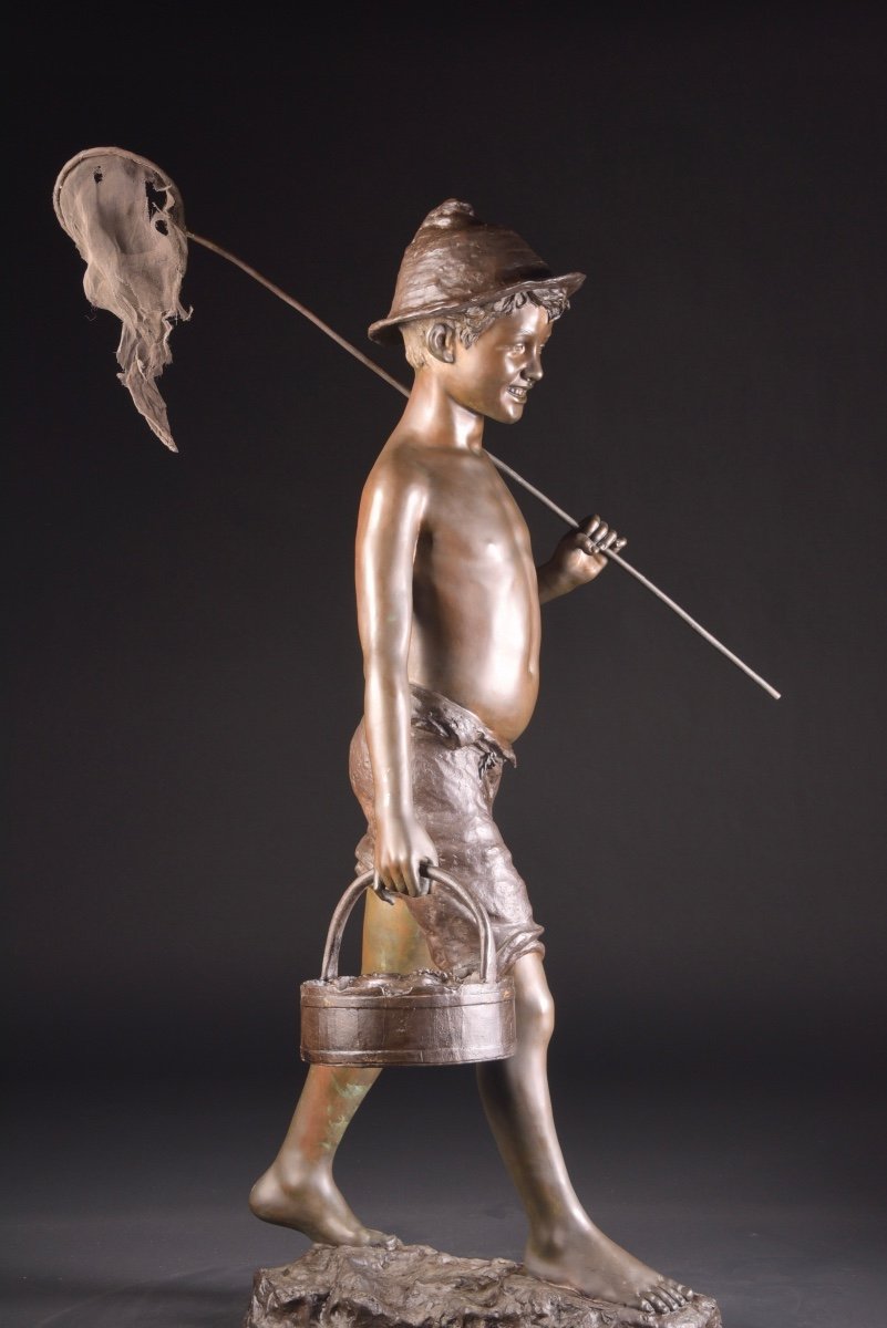 GIOVANNI DE MARTINO (Italie, 1870-1935), figurine en bronze XL "Garçon pêcheur"-photo-4