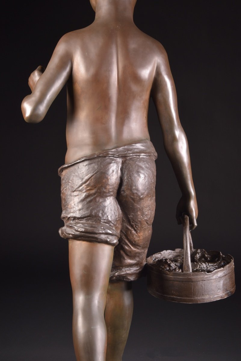 Giovanni De Martino (italy, 1870-1935),  Xl Bronze Figure "fisher Boy"-photo-2