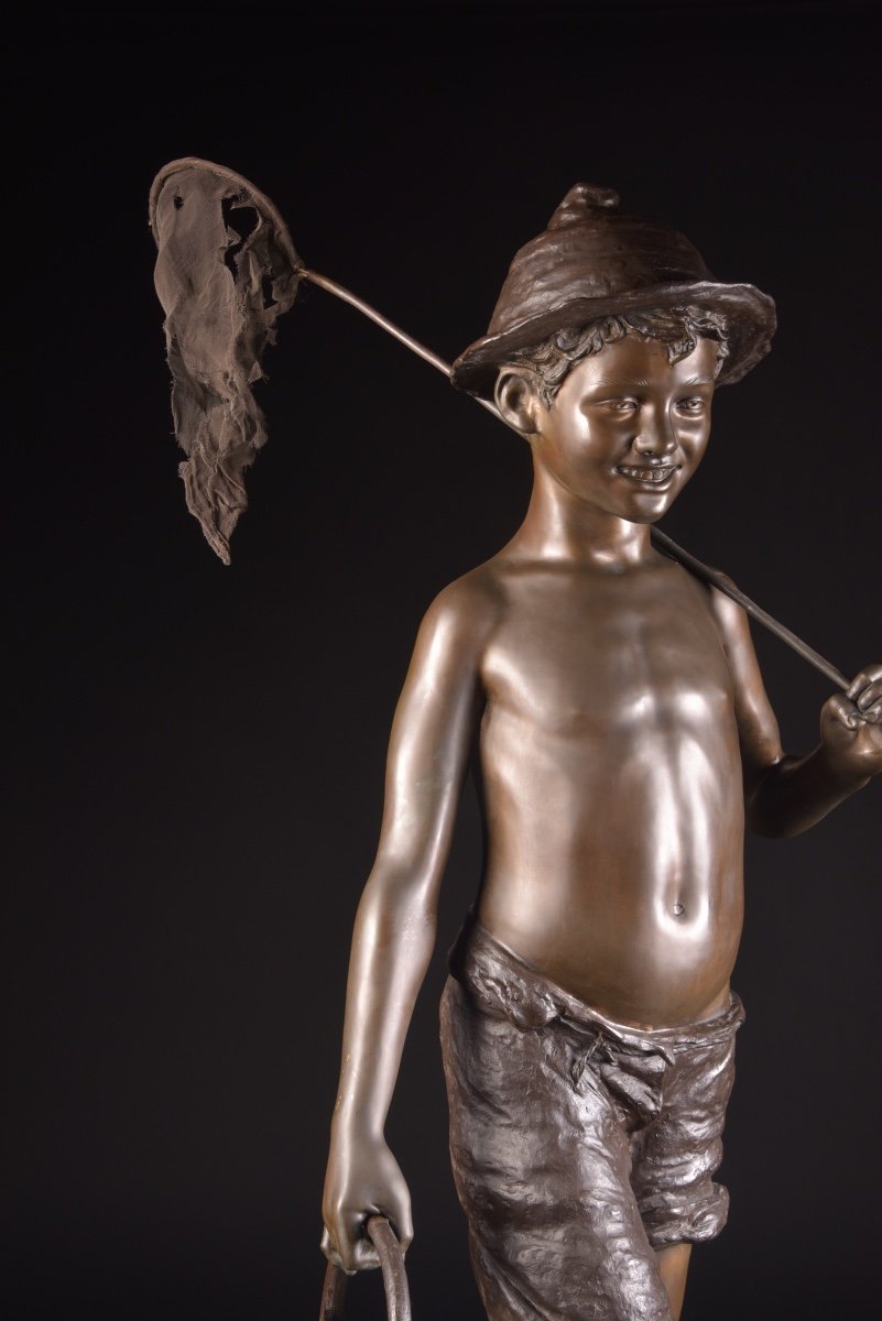 Giovanni De Martino (italy, 1870-1935),  Xl Bronze Figure "fisher Boy"-photo-6