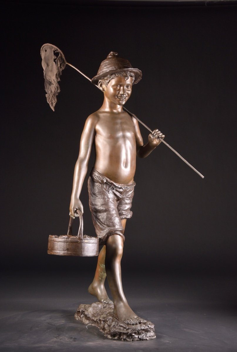 GIOVANNI DE MARTINO (Italie, 1870-1935), figurine en bronze XL "Garçon pêcheur"