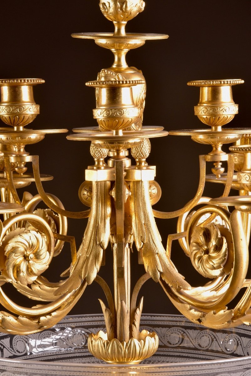 Un Magnifique Paire De Candélabres / Centre De Table , Cristal Et Bronze Doré, Napoléon III-photo-2