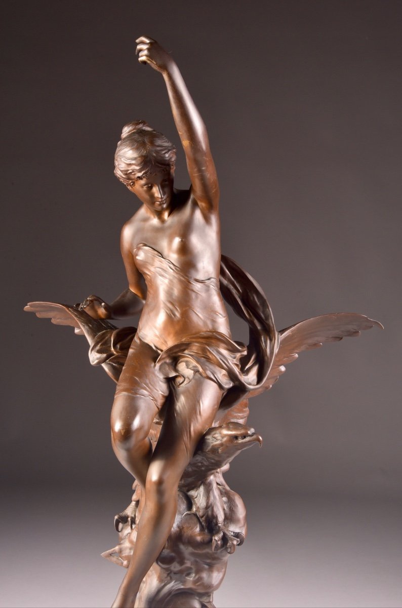 Picault, émile Louis (french, 1833-1915),  Grande Sculpture En Bronze Avec La Déesse Hebe-photo-1